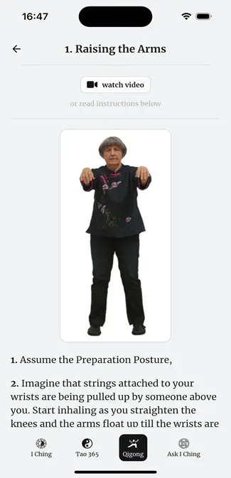 Learn QiGong through guided exercises in the AI Ching app